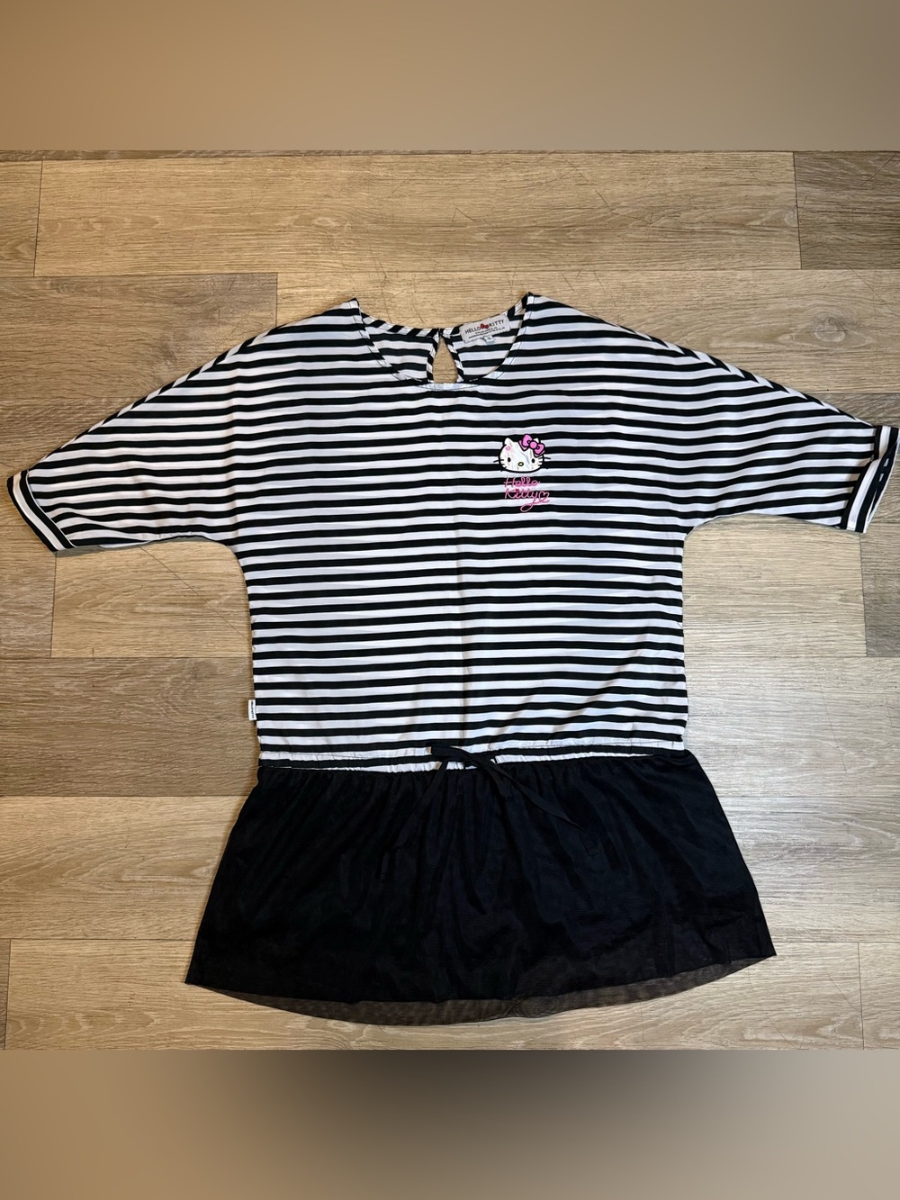 Vintage Hello Kitty Black & White Striped Top with Red Logo